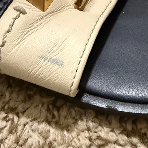 Tory Burch Black and Cream Slides with Gold Logo - Picture 2 of 2